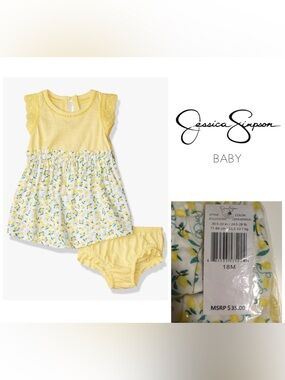 🆕JESSICA SIMPSON BABY - 18M - NWT -2PC YELLOW LEMON DRESS AND BLOOMER